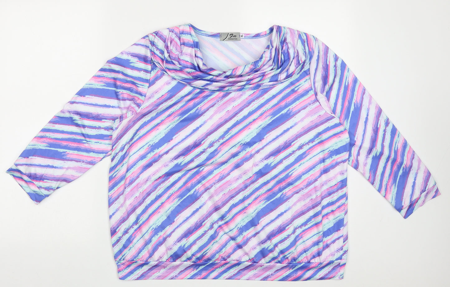 FM Collection Womens Multicoloured Geometric Polyester Camisole T-Shirt Size XL Roll Neck - Padded Shoulders