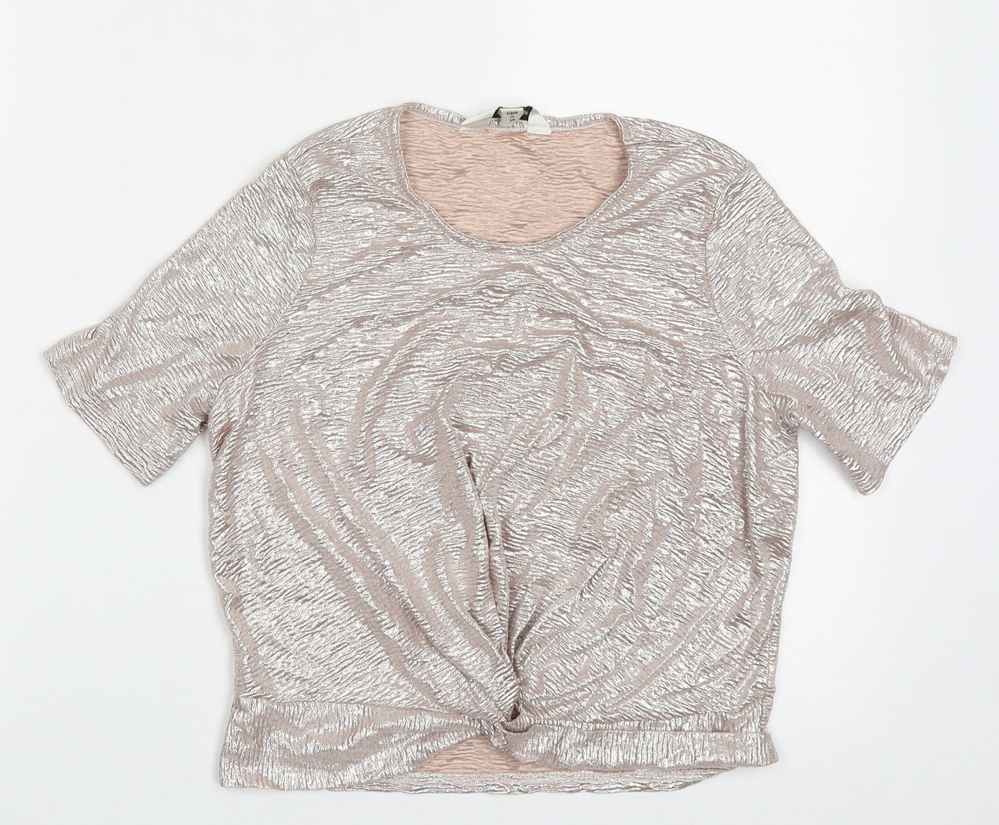 Miss Selfridge Womens Gold  Polyester Cropped T-Shirt Size 6 Crew Neck - rose gold