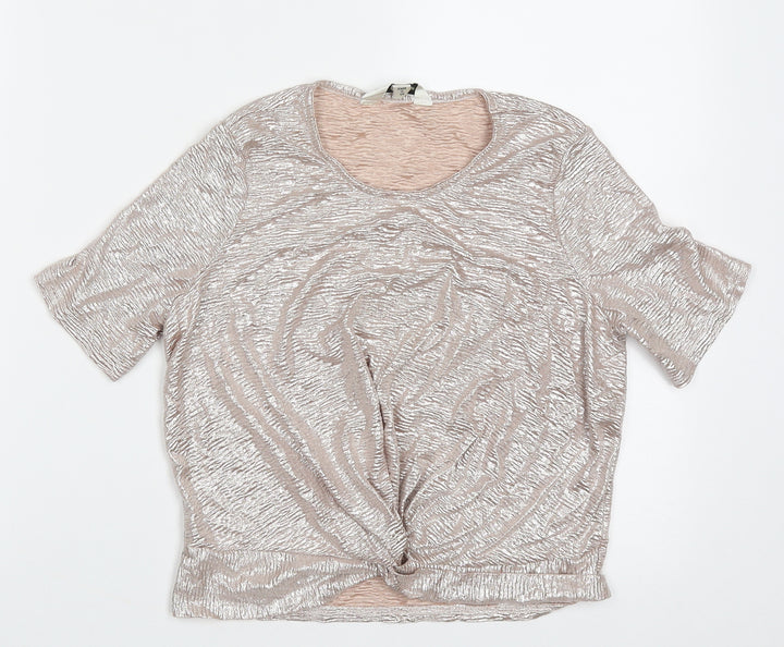 Miss Selfridge Womens Gold  Polyester Cropped T-Shirt Size 6 Crew Neck - rose gold
