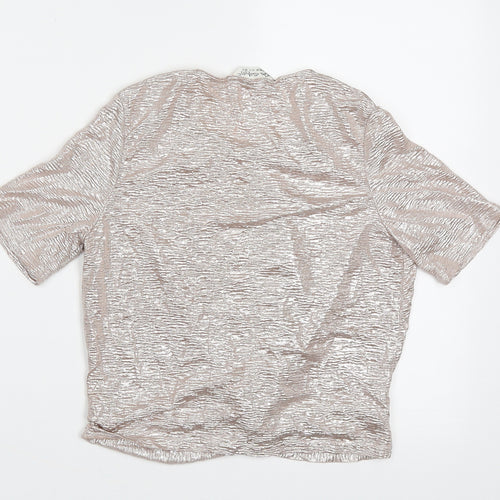 Miss Selfridge Womens Gold  Polyester Cropped T-Shirt Size 6 Crew Neck - rose gold