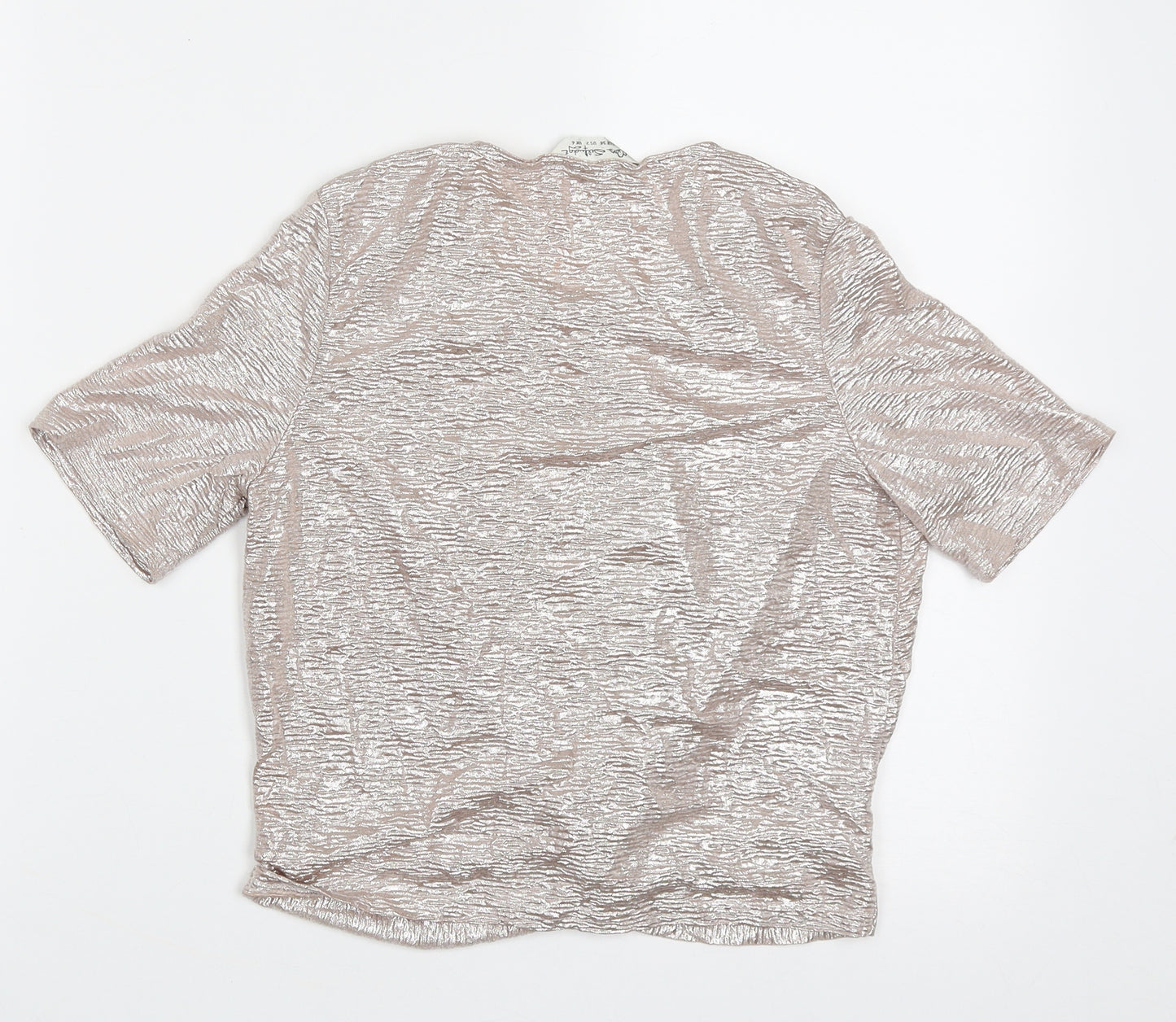 Miss Selfridge Womens Gold  Polyester Cropped T-Shirt Size 6 Crew Neck - rose gold