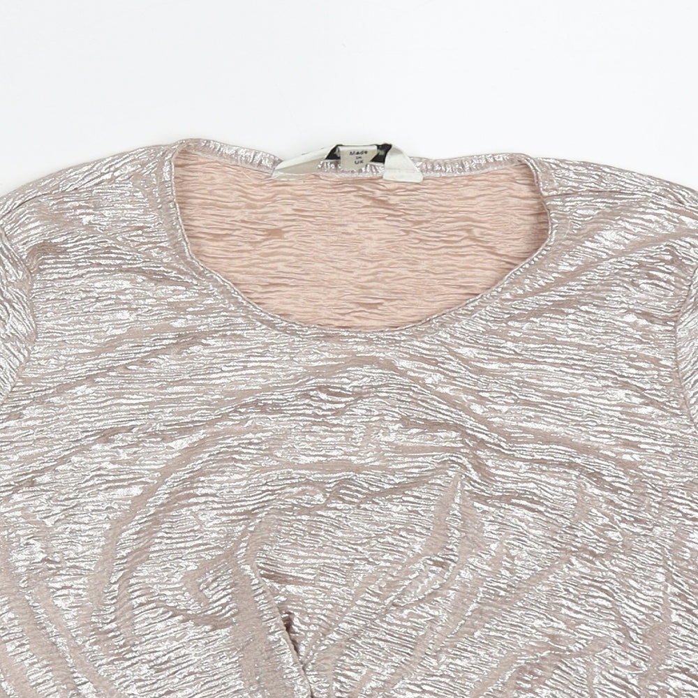 Miss Selfridge Womens Gold  Polyester Cropped T-Shirt Size 6 Crew Neck - rose gold