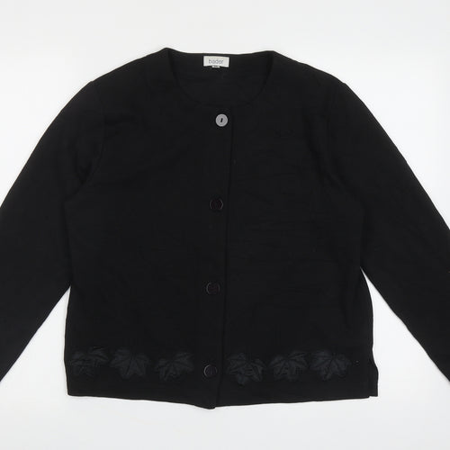 bader  Womens Black Crew Neck  Polyester Cardigan Jumper Size M