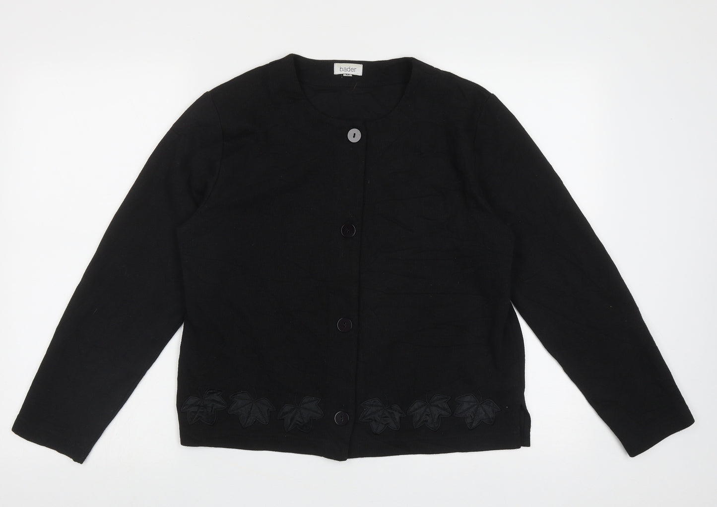 bader  Womens Black Crew Neck  Polyester Cardigan Jumper Size M