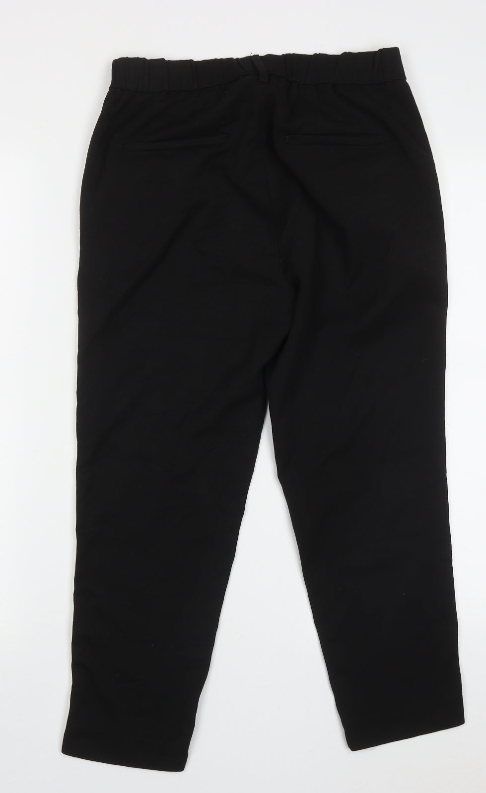 Preworn Womens Black Striped Polyester Cropped Trousers Size 10 L24 in Regular