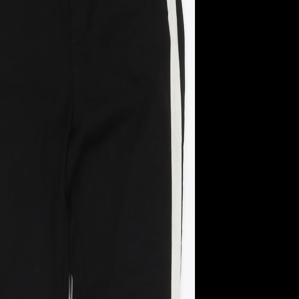 Preworn Womens Black Striped Polyester Cropped Trousers Size 10 L24 in Regular