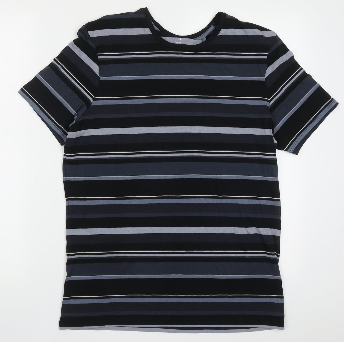 Autograph Mens Multicoloured Striped Cotton  T-Shirt Size L Crew Neck
