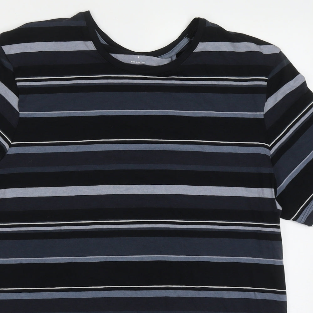 Autograph Mens Multicoloured Striped Cotton  T-Shirt Size L Crew Neck