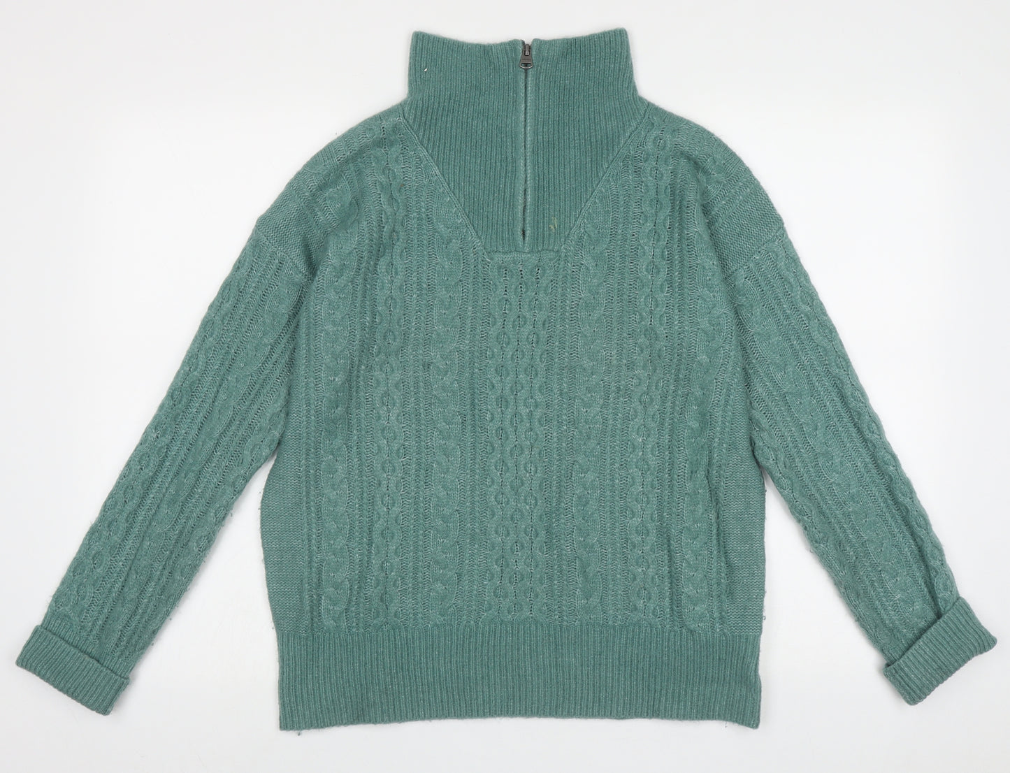 fatface Womens Green High Neck Geometric Nylon Pullover Jumper Size 12