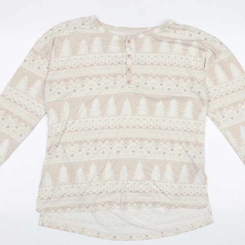 Primark Womens Beige Geometric Polyester  Pyjama Top Size M   - Chrsitmas