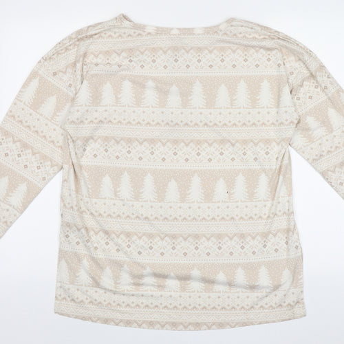 Primark Womens Beige Geometric Polyester  Pyjama Top Size M   - Chrsitmas