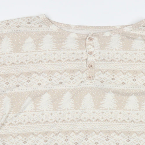 Primark Womens Beige Geometric Polyester  Pyjama Top Size M   - Chrsitmas