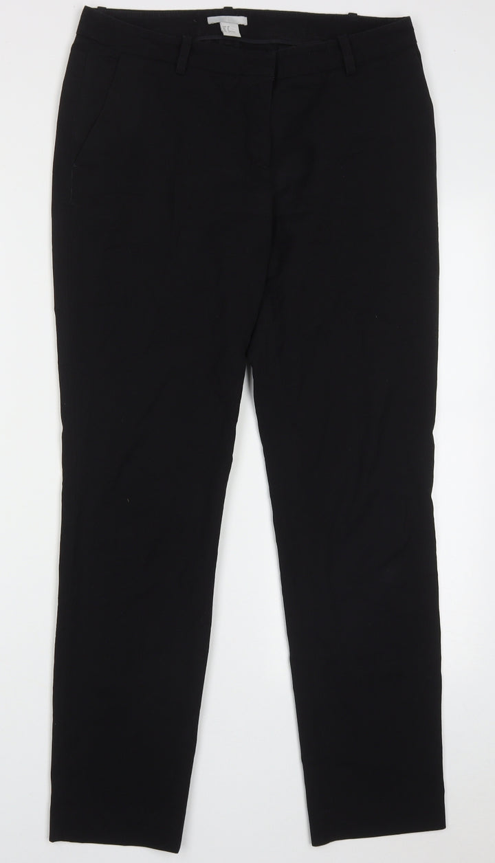 H&M Womens Black  Polyester Trousers  Size 10 L30 in Regular Hook & Eye