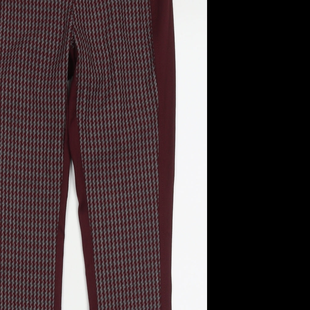 Marks and Spencer Womens Purple Geometric Polyester Trousers  Size 6 L28 in Regular Hook & Eye