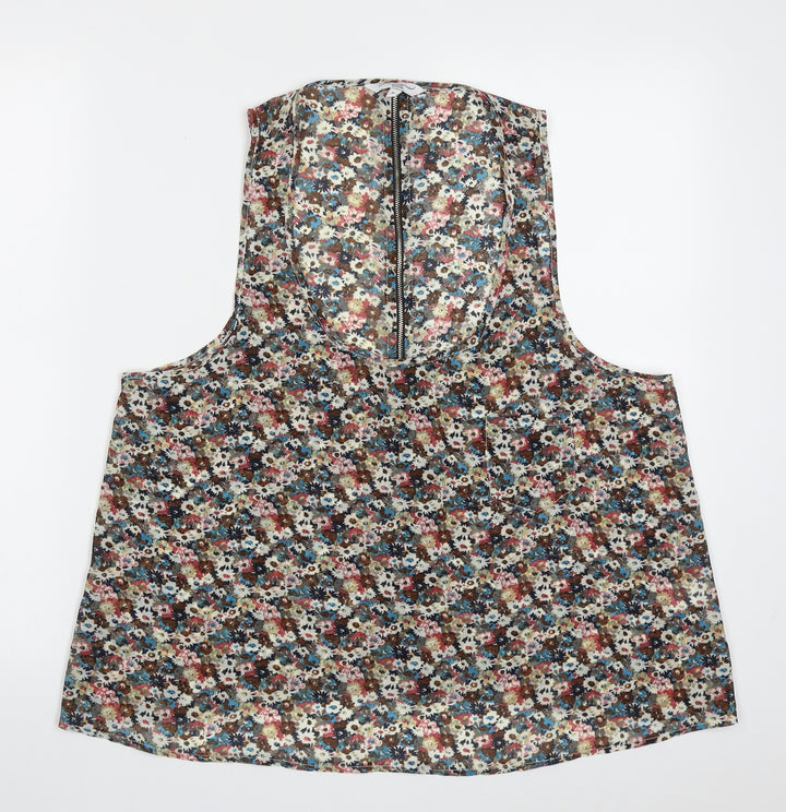 New Look Womens Multicoloured Floral Polyester Basic Tank Size M Scoop Neck