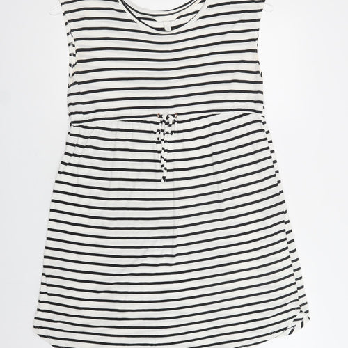 H&M Womens White Striped Viscose A-Line  Size M  Crew Neck Drawstring