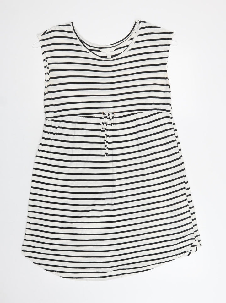 H&M Womens White Striped Viscose A-Line  Size M  Crew Neck Drawstring