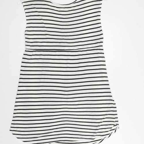 H&M Womens White Striped Viscose A-Line  Size M  Crew Neck Drawstring