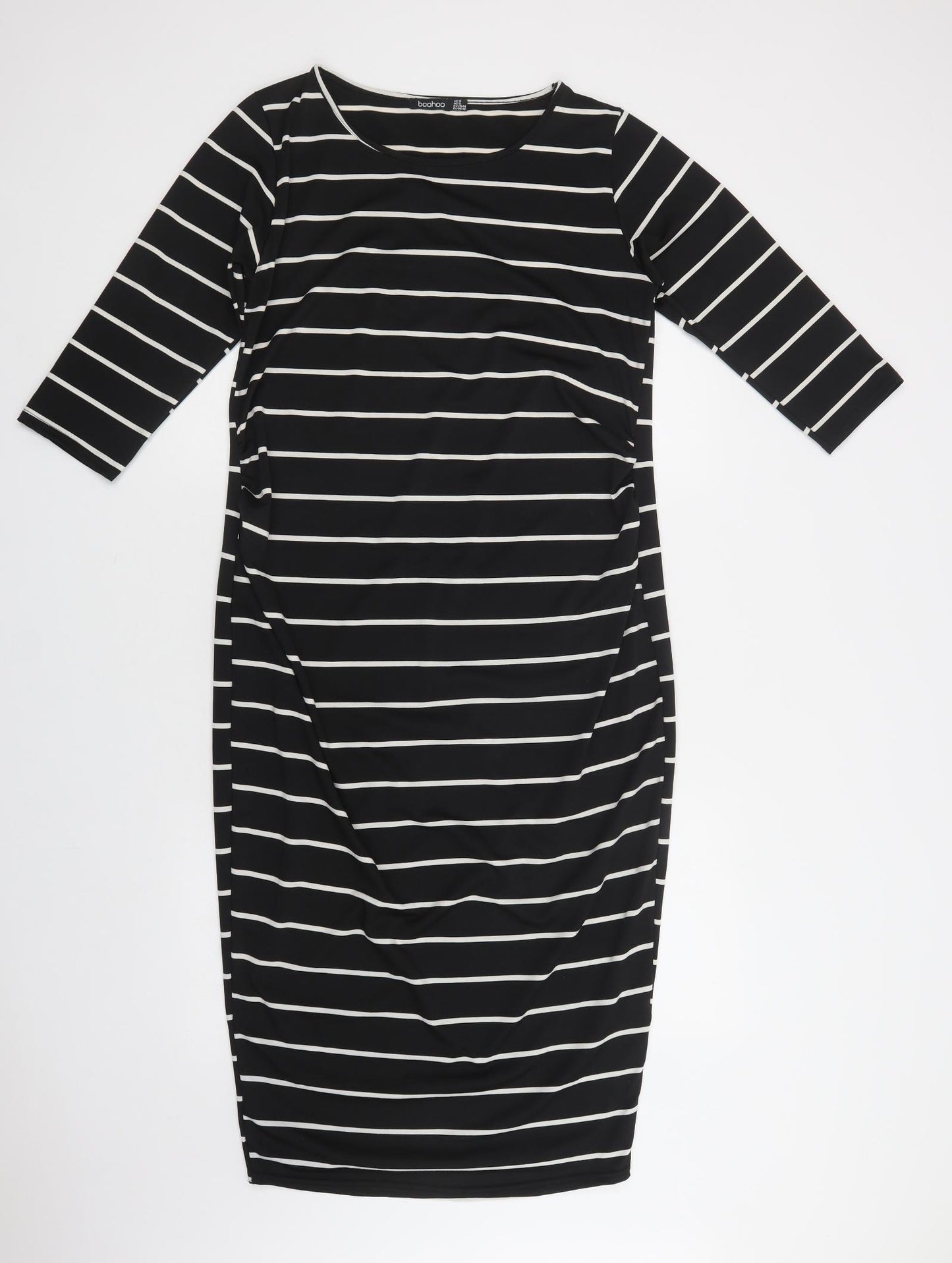 Boohoo Womens Black Striped Polyester Bodycon  Size 16  Crew Neck