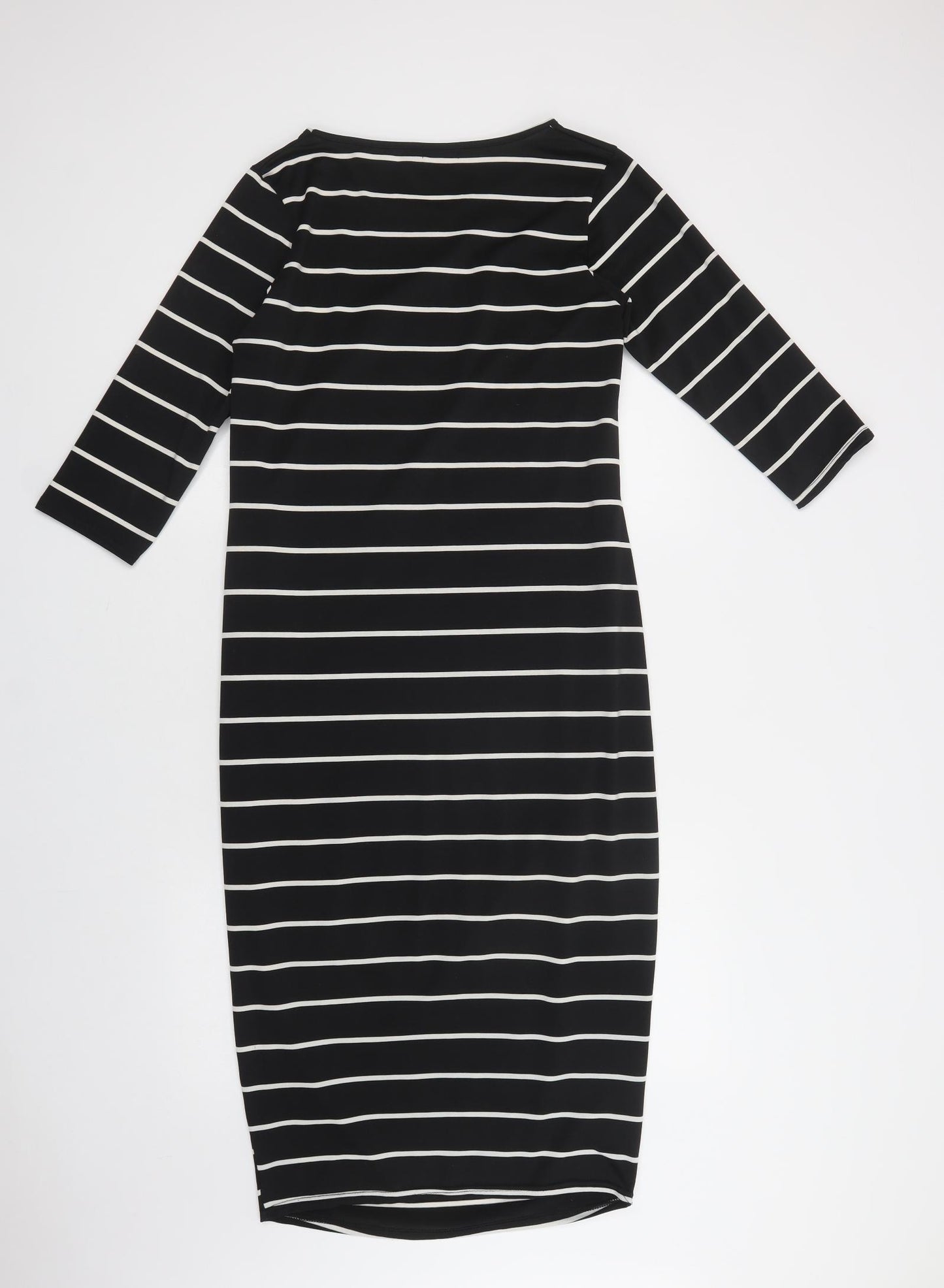 Boohoo Womens Black Striped Polyester Bodycon  Size 16  Crew Neck