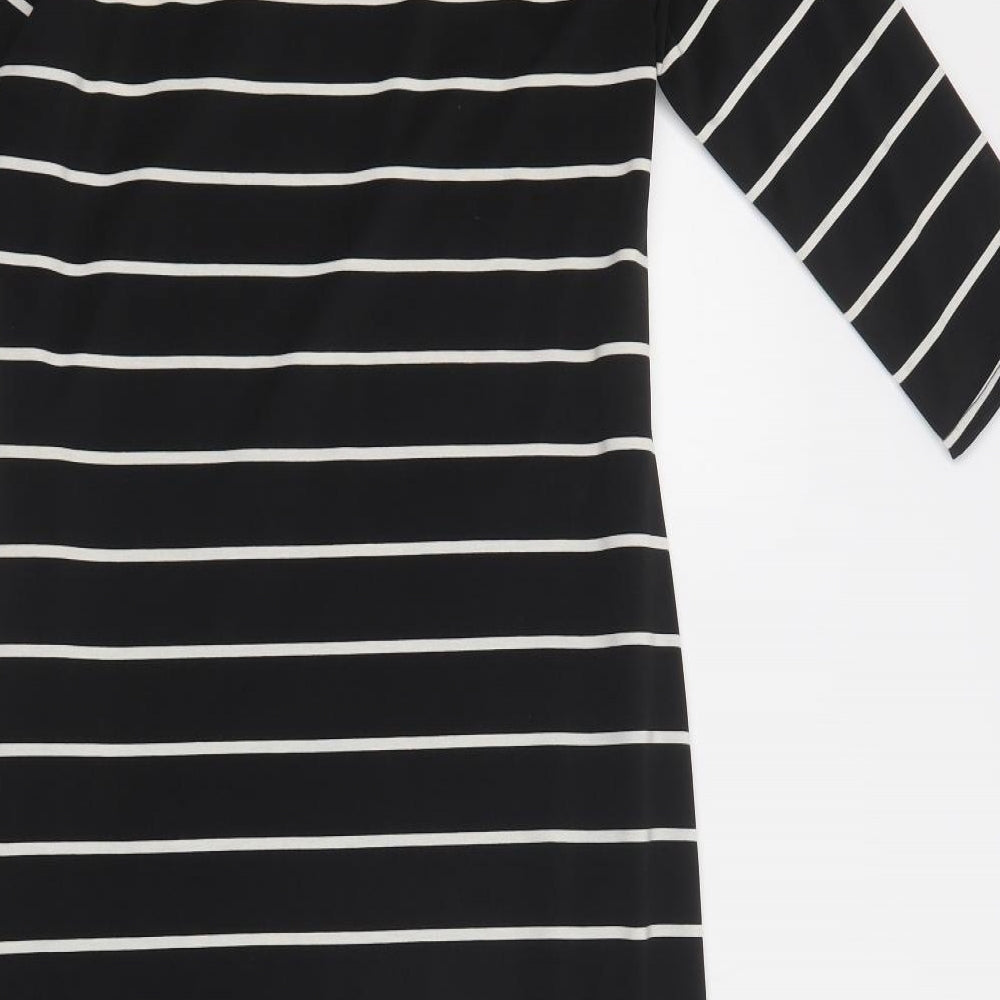Boohoo Womens Black Striped Polyester Bodycon  Size 16  Crew Neck