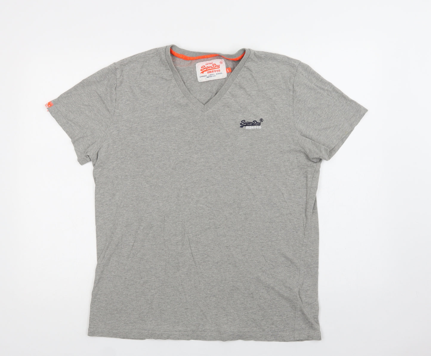 Superdry Mens Grey  Cotton  T-Shirt Size L V-Neck