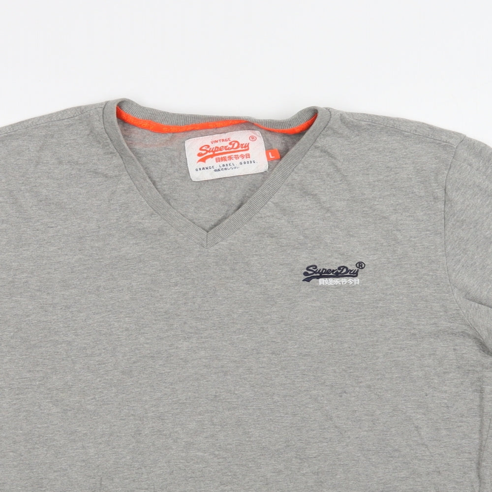 Superdry Mens Grey  Cotton  T-Shirt Size L V-Neck