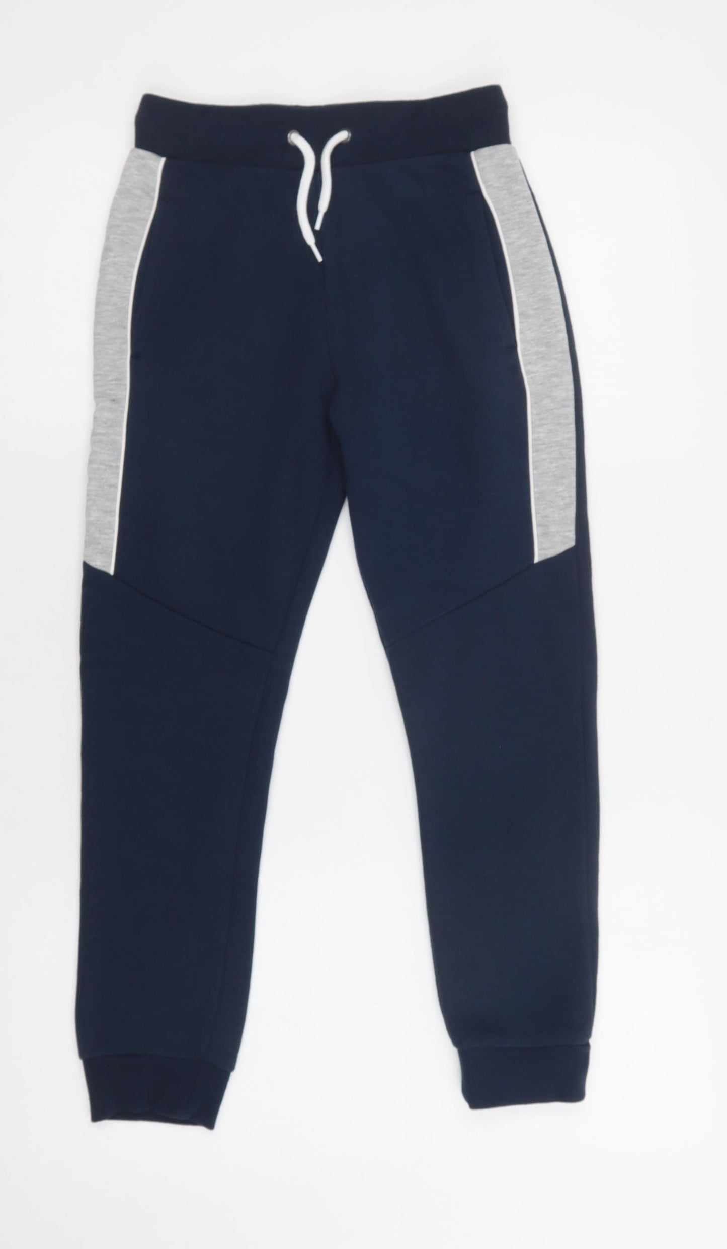 Primark Boys Blue Colourblock Cotton Jogger Trousers Size 9-10 Years  Regular Drawstring