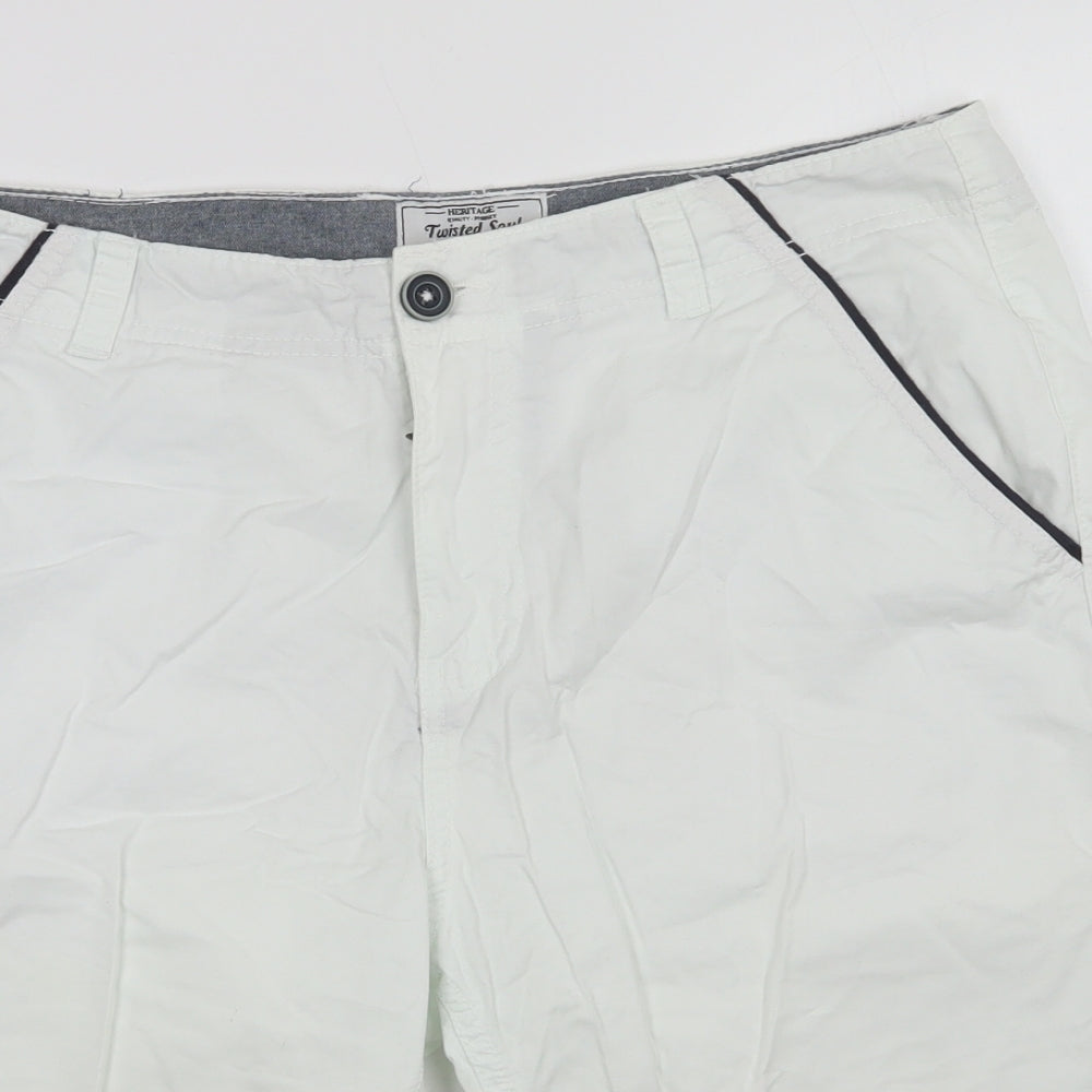 Twisted Soul Mens White  Cotton Bermuda Shorts Size 34 L12 in Regular Button