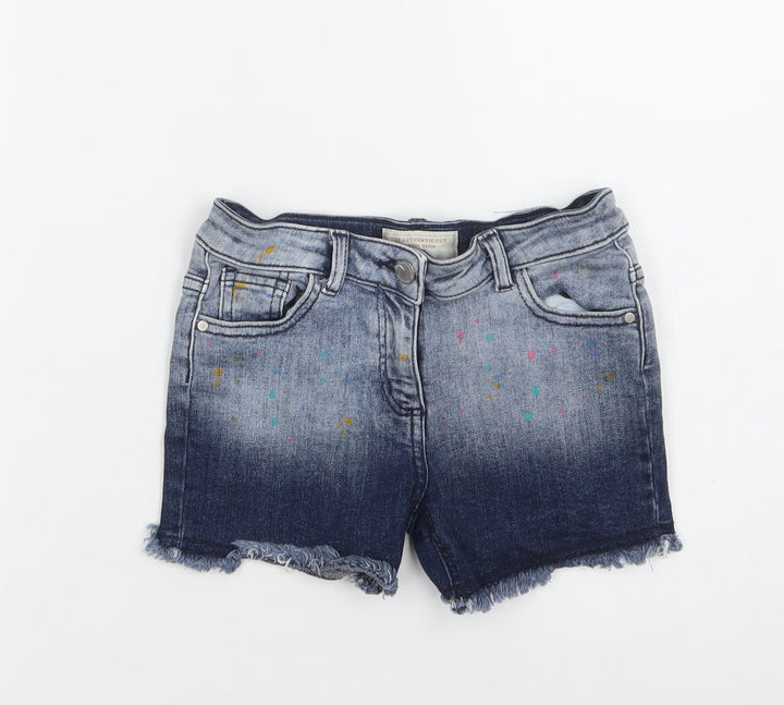 NEXT Girls Blue Polka Dot Cotton Cut-Off Shorts Size 7 Years Regular Buckle