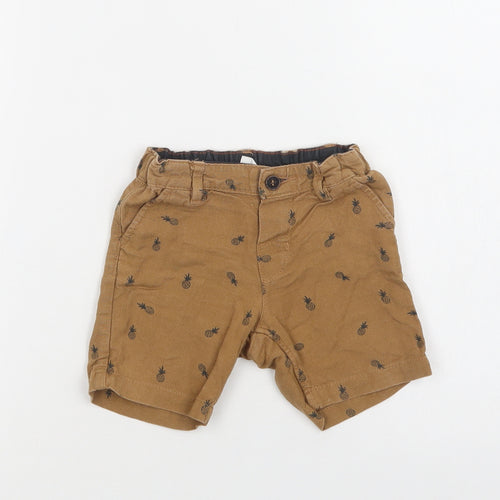 H&M Baby Brown Geometric Cotton Cropped Trousers Size 9-12 Months  Button - Pineapple Print