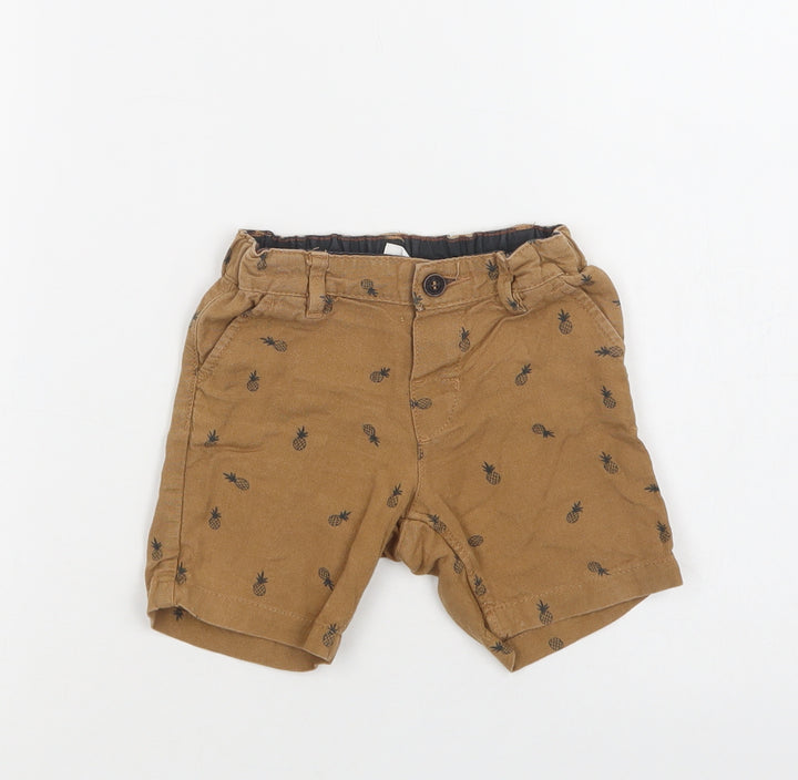 H&M Baby Brown Geometric Cotton Cropped Trousers Size 9-12 Months Button - Pineapple Print