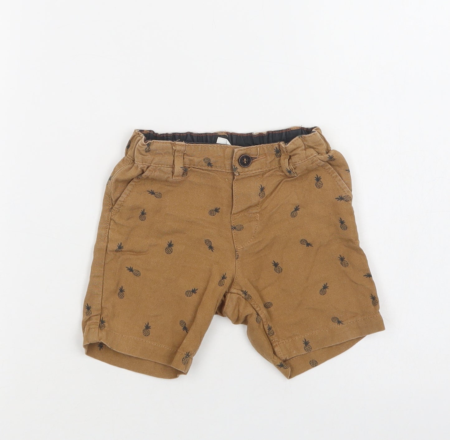 H&M Baby Brown Geometric Cotton Cropped Trousers Size 9-12 Months  Button - Pineapple Print