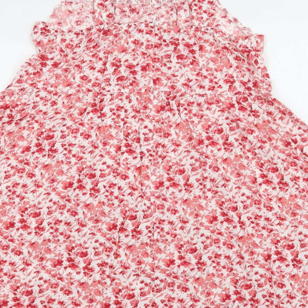 SheIn Womens Pink Floral Polyester A-Line  Size L  Square Neck Zip