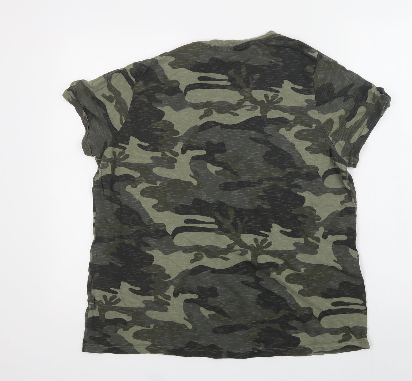 River Island Womens Green Camouflage Cotton Basic T-Shirt Size 16 Crew Neck