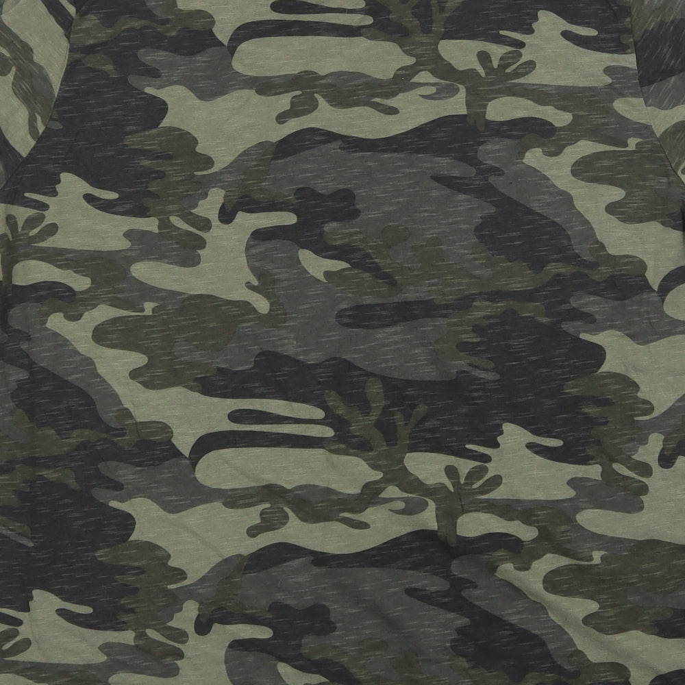 River Island Womens Green Camouflage Cotton Basic T-Shirt Size 16 Crew Neck
