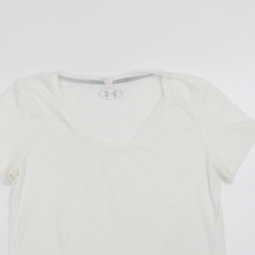 Under armour Womens White  Polyester Basic T-Shirt Size M Scoop Neck