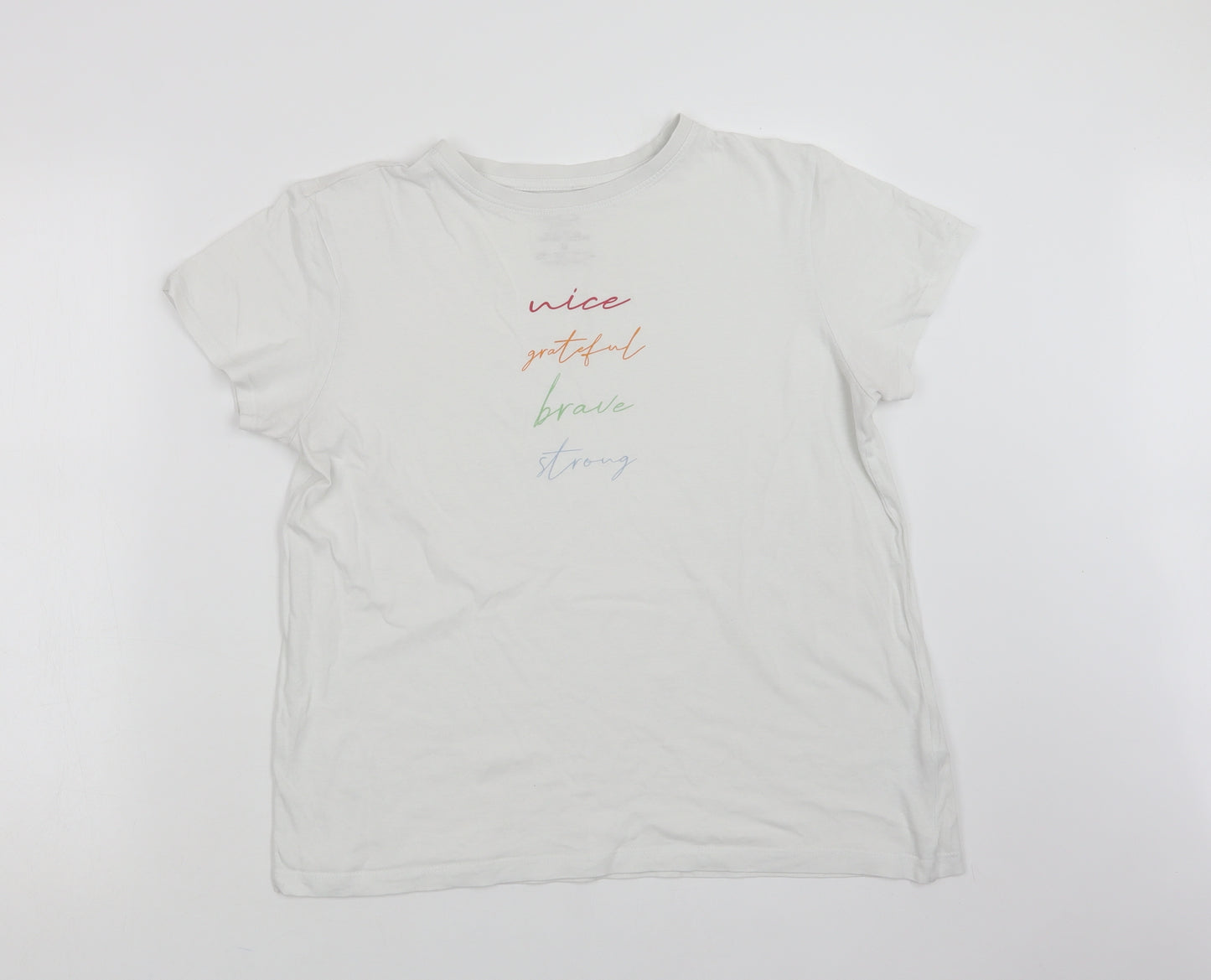 Primark Womens White  Cotton Basic T-Shirt Size M Crew Neck - Nice