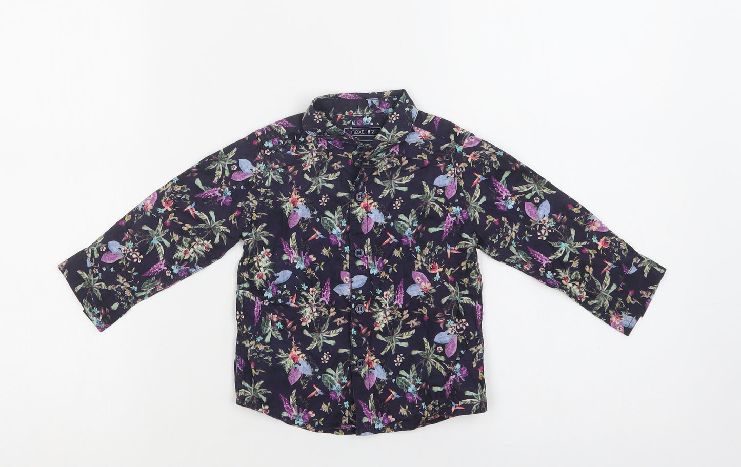 NEXT Baby Purple Floral Cotton Basic Button-Up Size 9-12 Months Collared Button