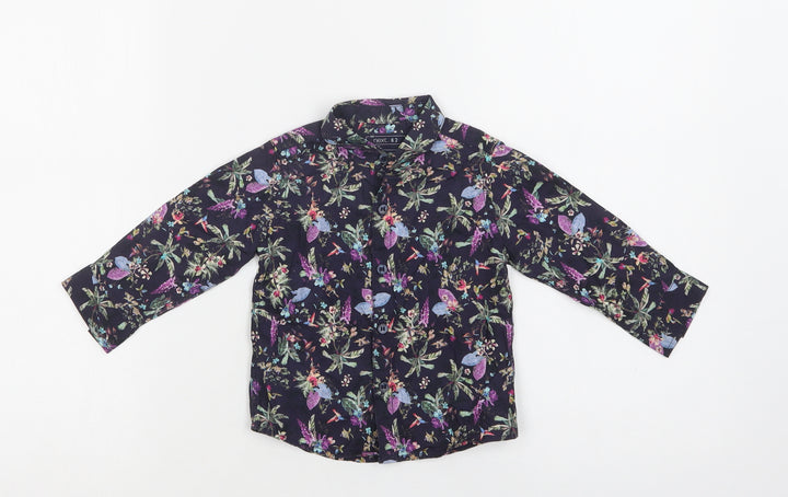 NEXT Baby Purple Floral Cotton Basic Button-Up Size 9-12 Months Collared Button