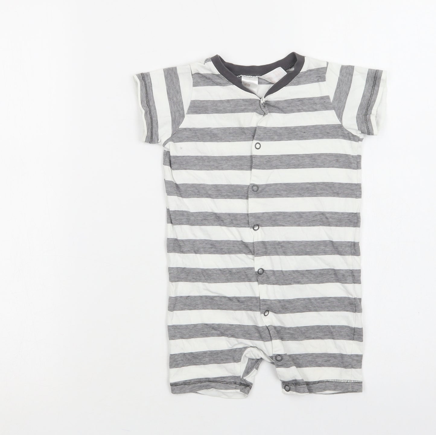 H&M Baby Grey Striped Cotton Romper One-Piece Size 9-12 Months  Snap