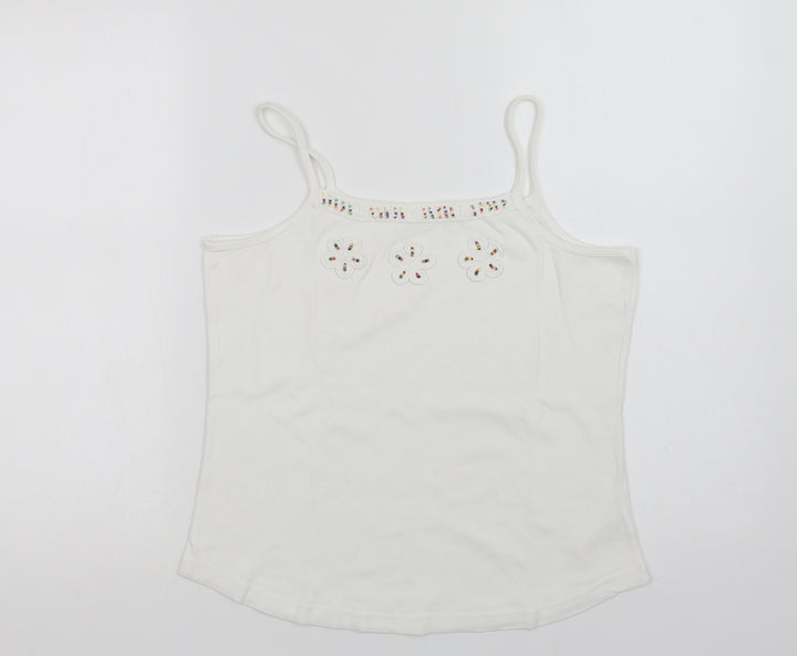 Dunnes Stores Womens White Cotton Basic Tank Size 18 Square Neck