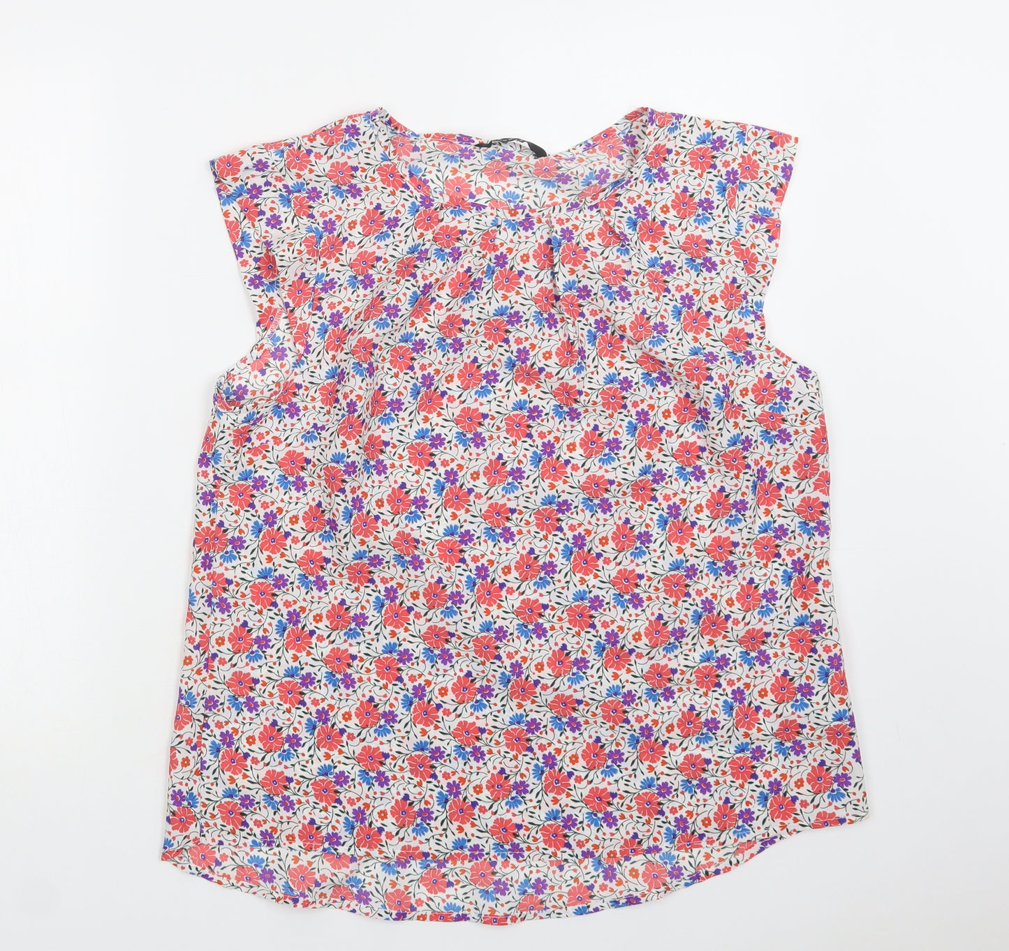 Peacocks Womens Red Floral Polyester Basic Blouse Size 14 Round Neck