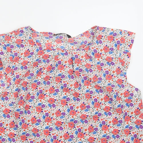 Peacocks Womens Red Floral Polyester Basic Blouse Size 14 Round Neck