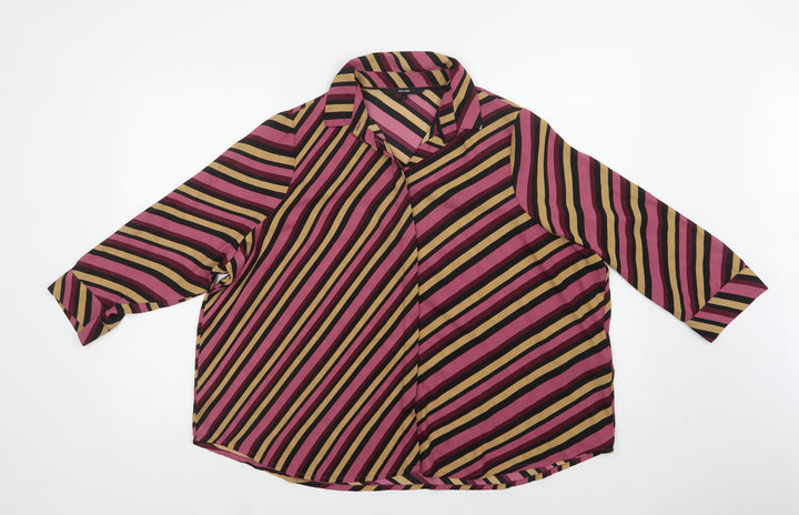 VERO MODA Womens Purple Striped Polyester Basic Blouse Size S Collared