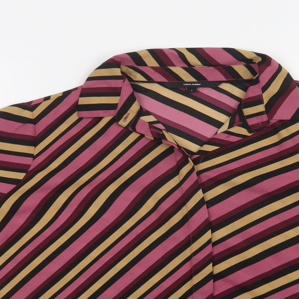 VERO MODA Womens Purple Striped Polyester Basic Blouse Size S Collared