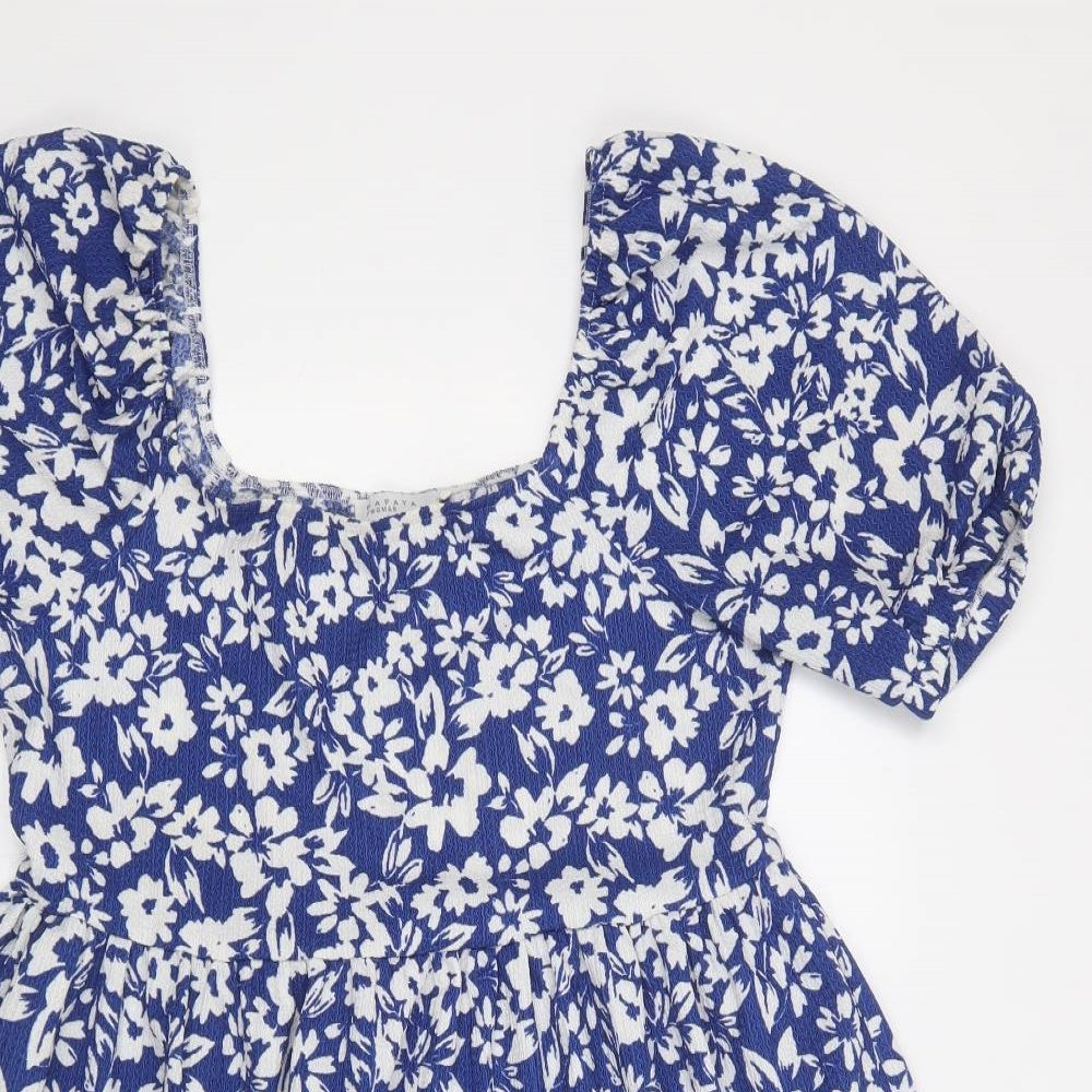 Papaya Womens Blue Floral Polyester A-Line  Size 10  Square Neck
