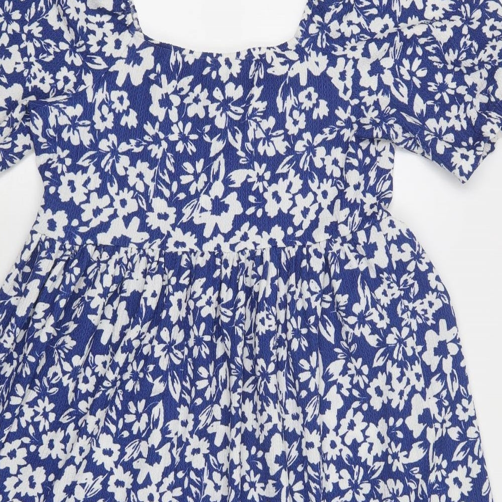 Papaya Womens Blue Floral Polyester A-Line  Size 10  Square Neck