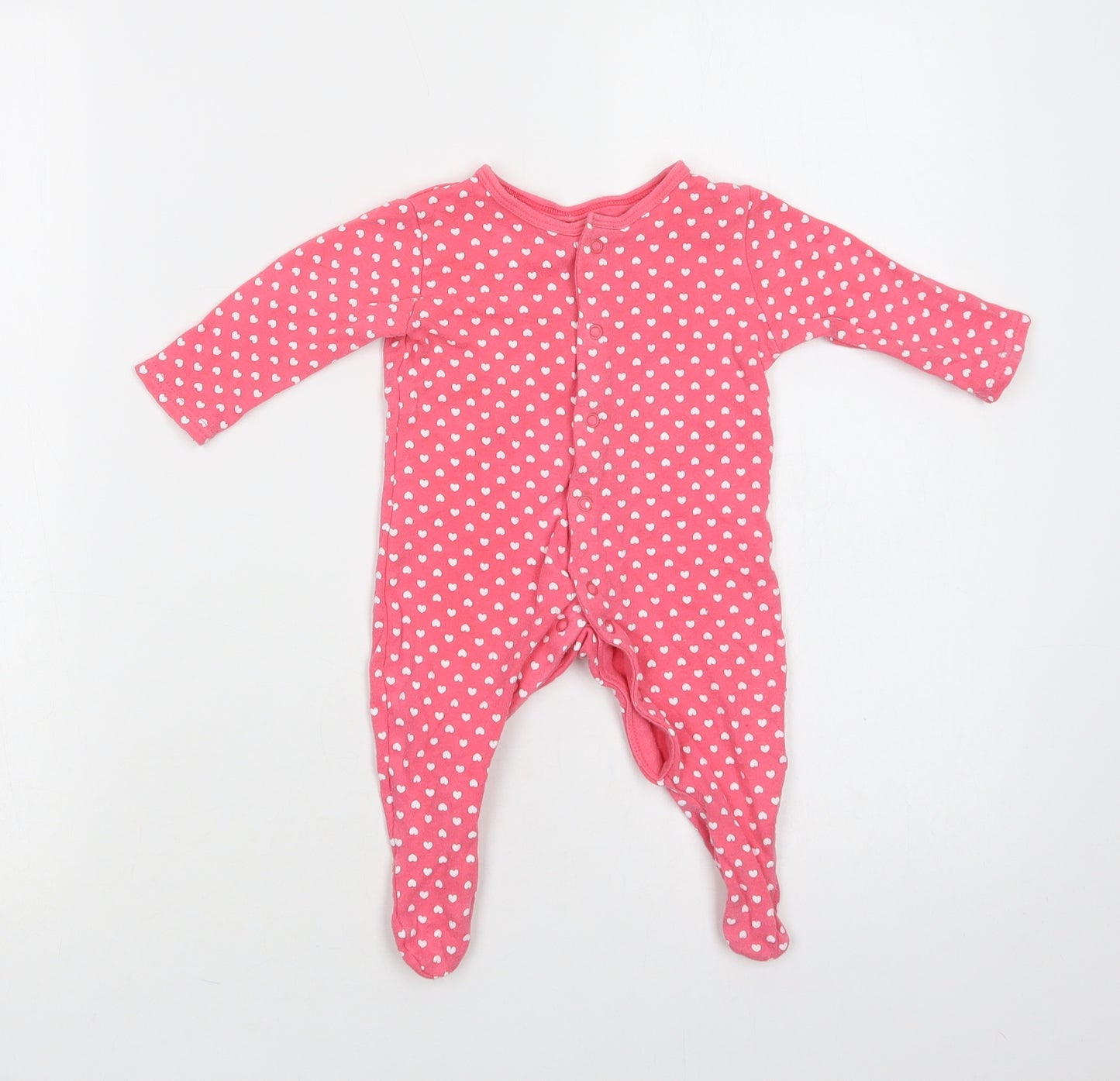 Primark Baby Pink Geometric Cotton Babygrow One-Piece Size 3-6 Months  Snap - Heart Print