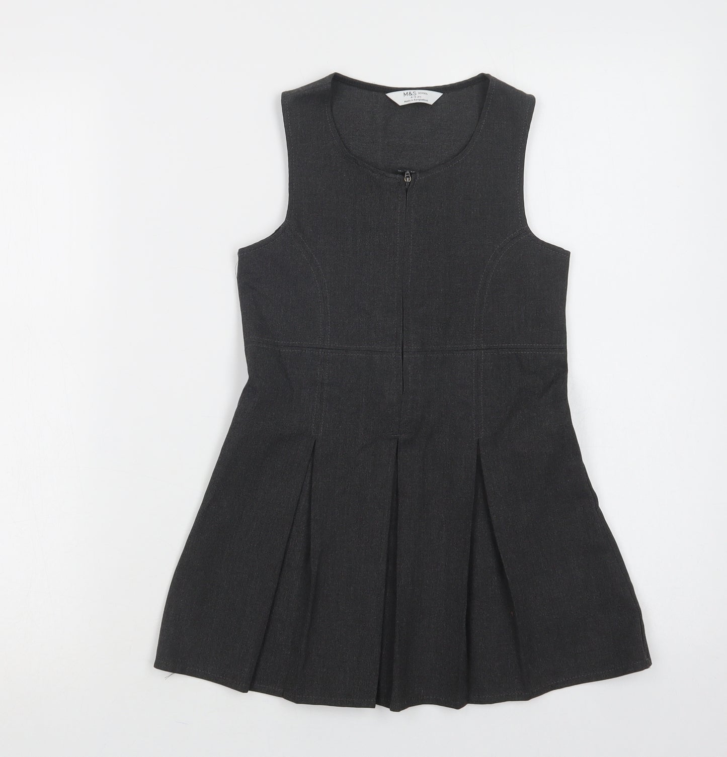 Marks Girls Grey  Polyester Pinafore/Dungaree Dress  Size 4-5 Years  Round Neck Zip - School Wear
